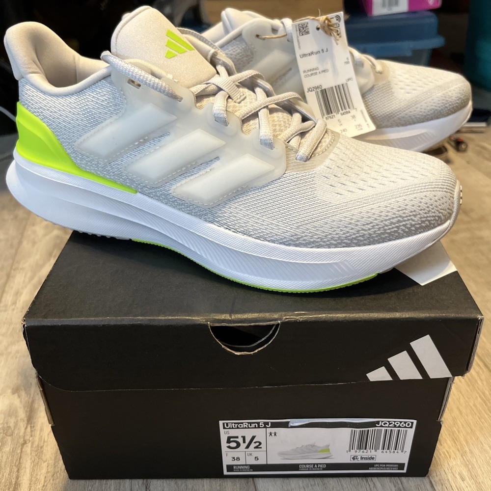 SIZE 5.5 WOMENS - Adidas Ultra Run  5 J  Running Shoes White And Neon JQ2960